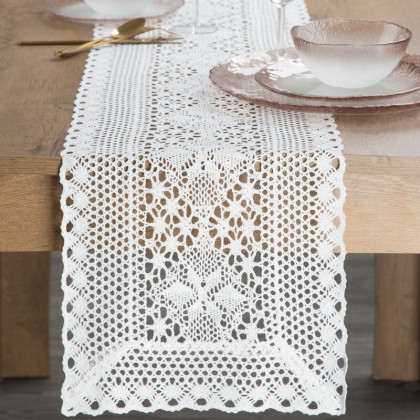 Boho ažúrový obrus 32x140 cm Megy biely